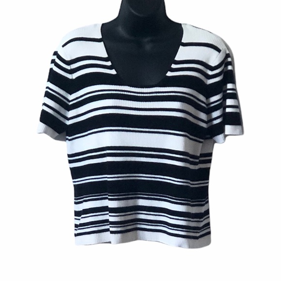 Worthington black and white horizontal striped short sleeve sweater size…L - Picture 5 of 9
